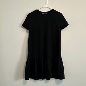 Zara Black Oversized Ruffle Flounce Hem Short Sleeve T Shirt Dress